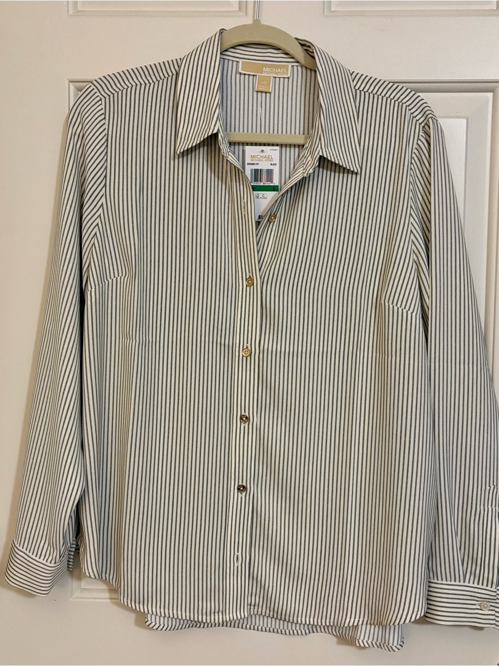 Michael Kors Women’s Vertical Stripe Dress Shirt - White and Black